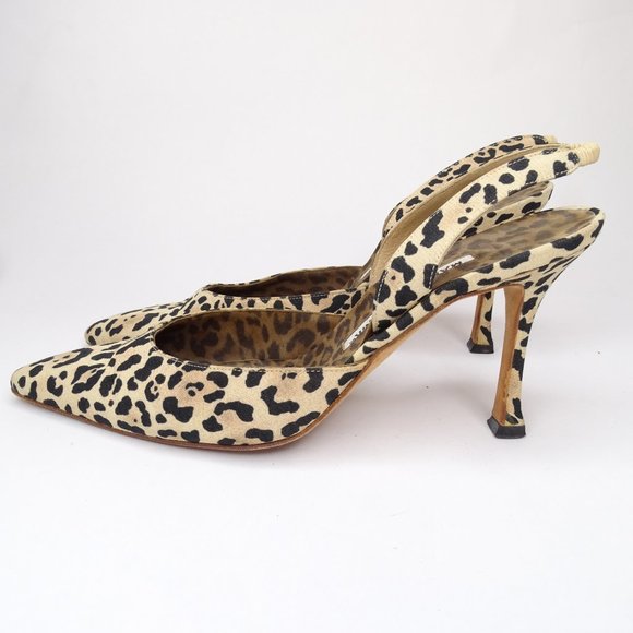Manolo Blahnik Carolyne Slingback Pump Leopard 37 - Picture 4 of 10